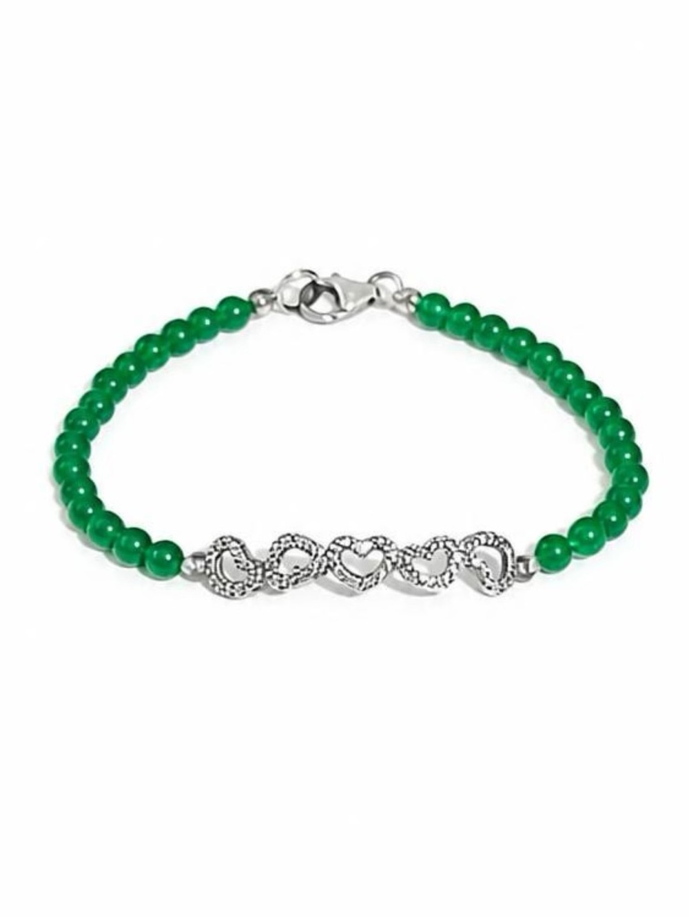 D’Joy Jade & Sterling Silver Heart Charm Bracelet